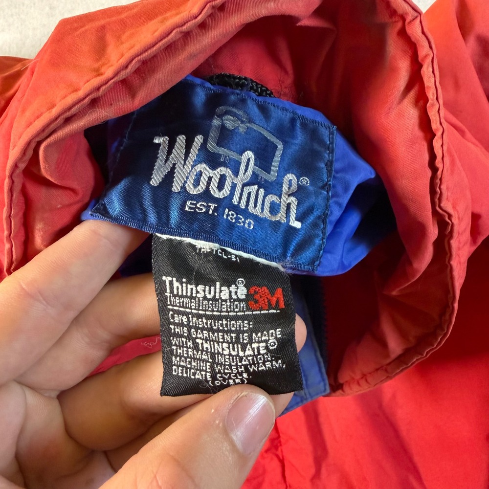 Woolrich Vintage Mens Red Thinsulate Insulated Puffer Jacket Blue Trim 7033 - Picture 3 of 4